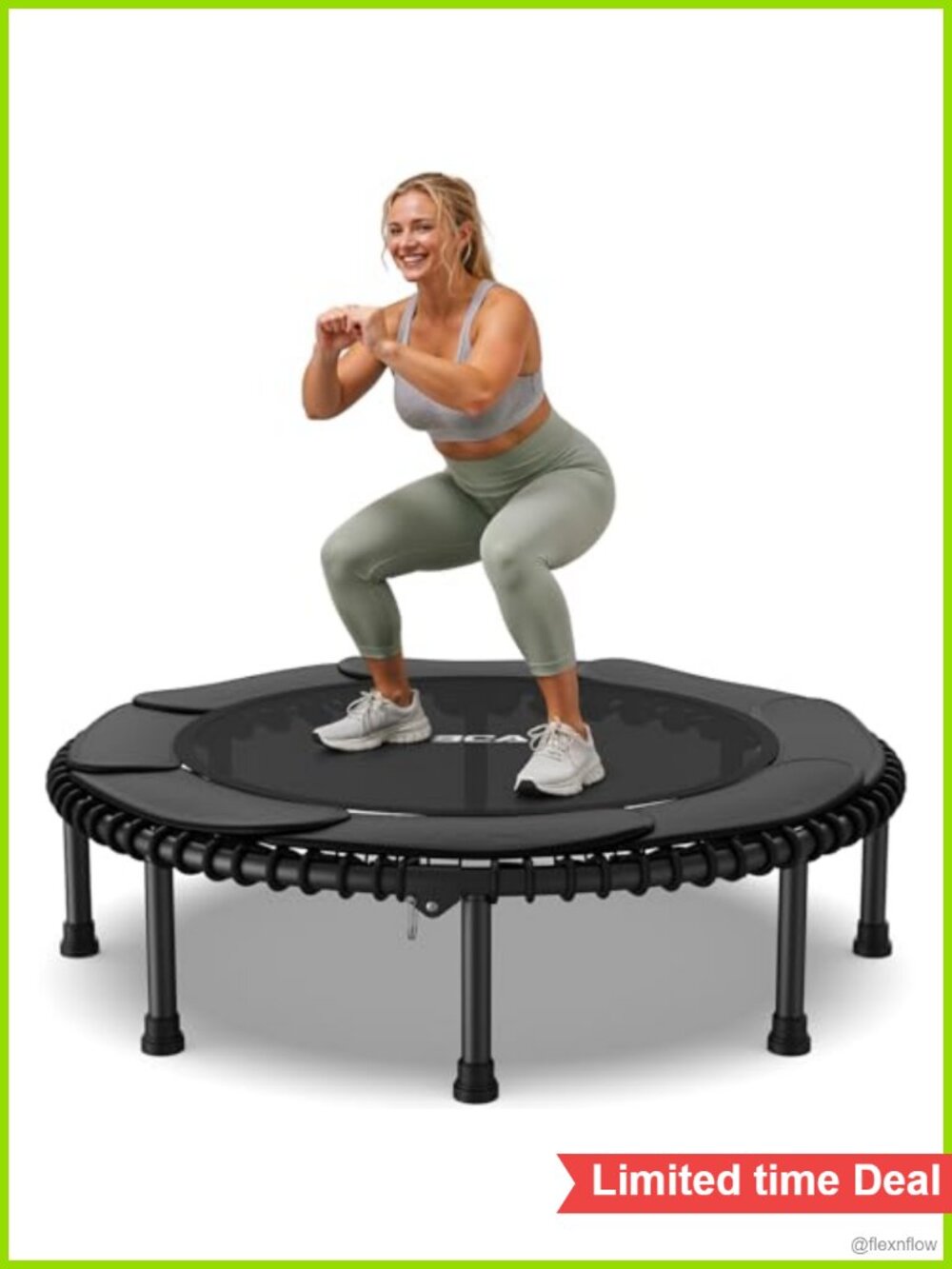 Fitness Trampoline with Bungee Cords for Adults, 550 lb Capacity, Foldable Mini